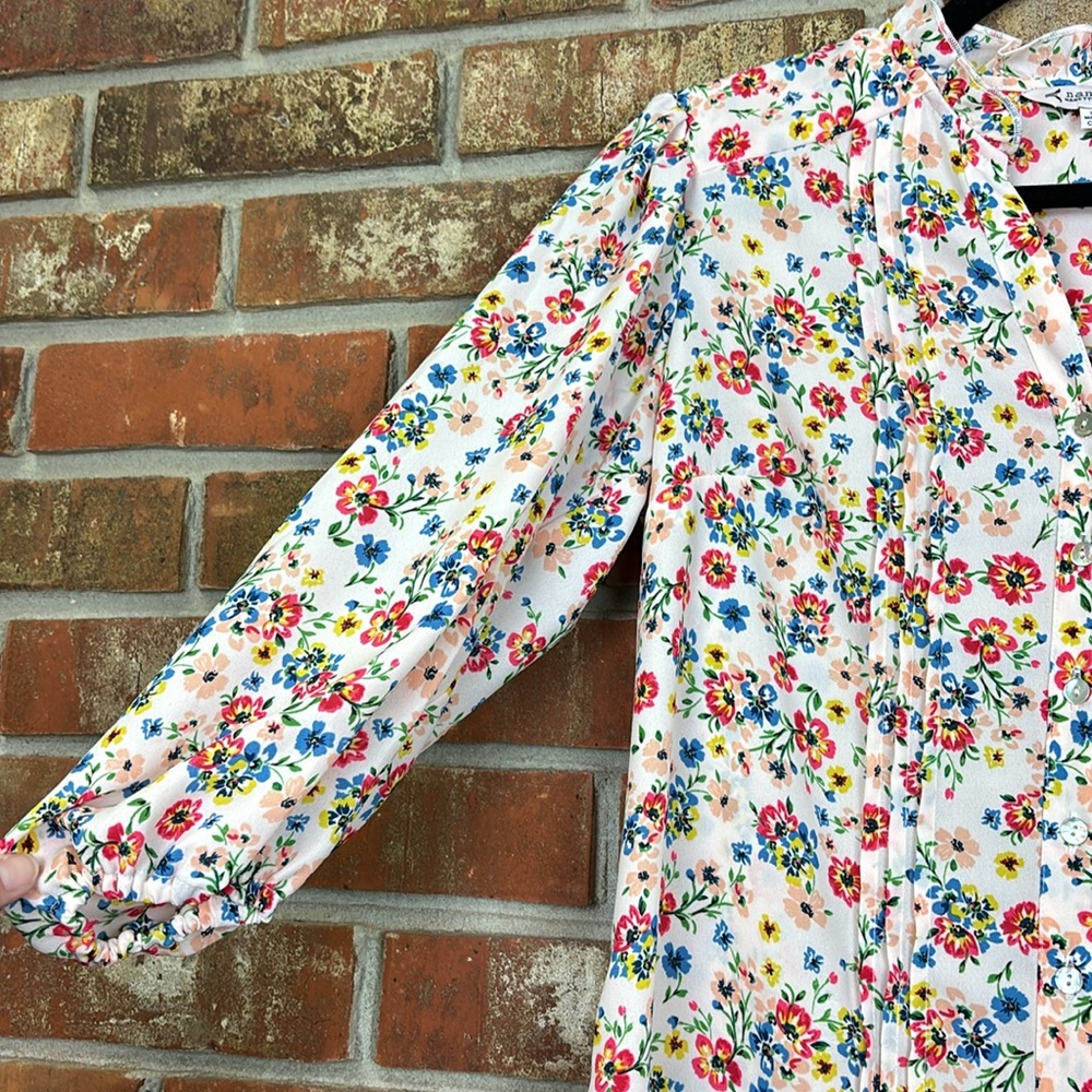 Nanette Lepore Pink Floral Button Down Blouse Top 3/4 Sleeve Career Dressy Sz XS - Picture 3 of 6